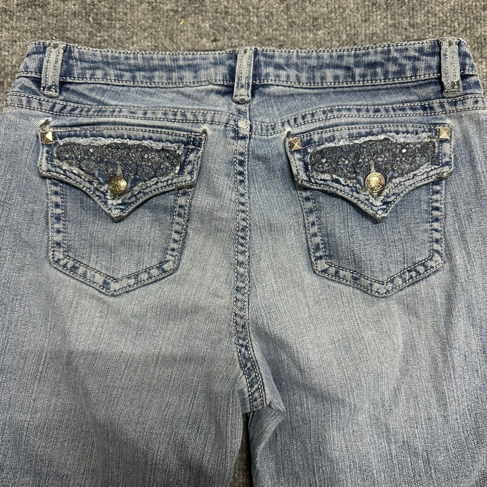 Maurices Jeans Womens Size 10 Blue Bootcut Embellished Flap Pocket Stretch Y2K